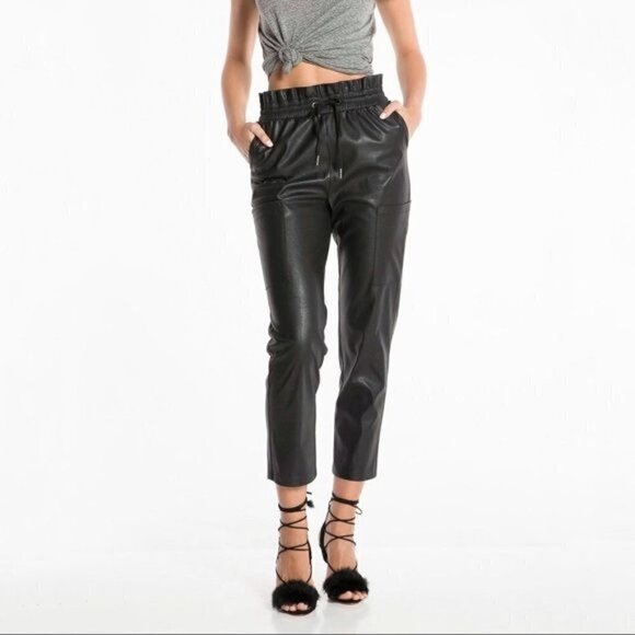 n:PHILANTHROPY Pants - n: Philanthropy Morena Faux Leather Pants S Black Paperbag Waist Ankle Length‎